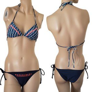 Bossa Nossa Embroidery Triangle Bra Cheeky Side Tie 2pc Set M